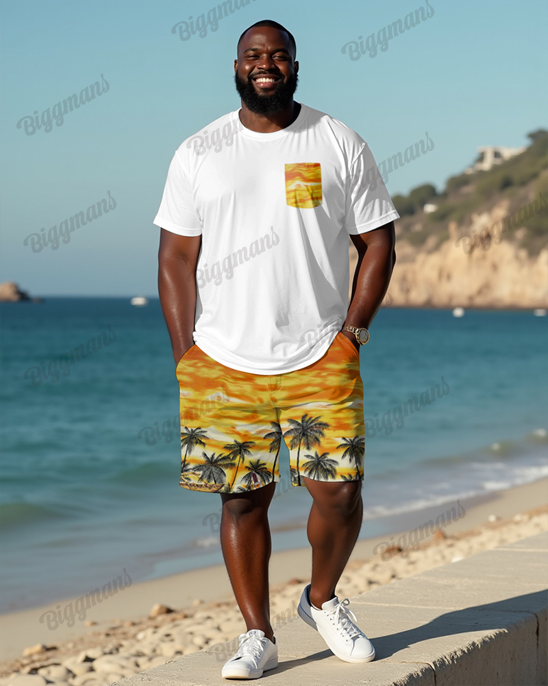 Couple's Stars Stitching Short-sleeved T-shirt Shorts Suit Large