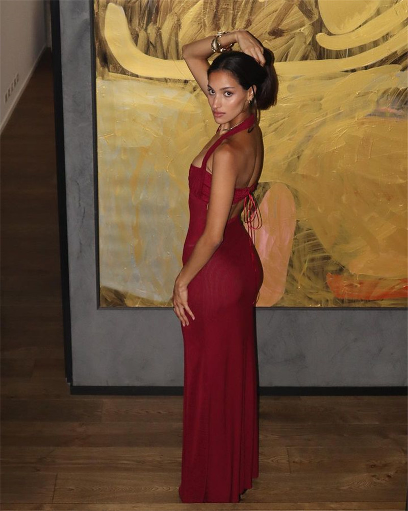 Ootddress Elegant Backless Sexy Maxi Dress For Women Fashion Lace-up Sleeveless Bodycon Club Party Evening Long Dress New
