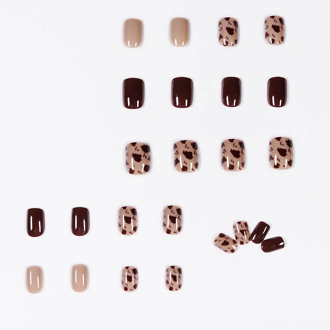 24pcs Brown Leopard Pattern Fake Nails Full cover Fake Nails Glue DIY Manicure Nail Art Tools-Nail Inspo