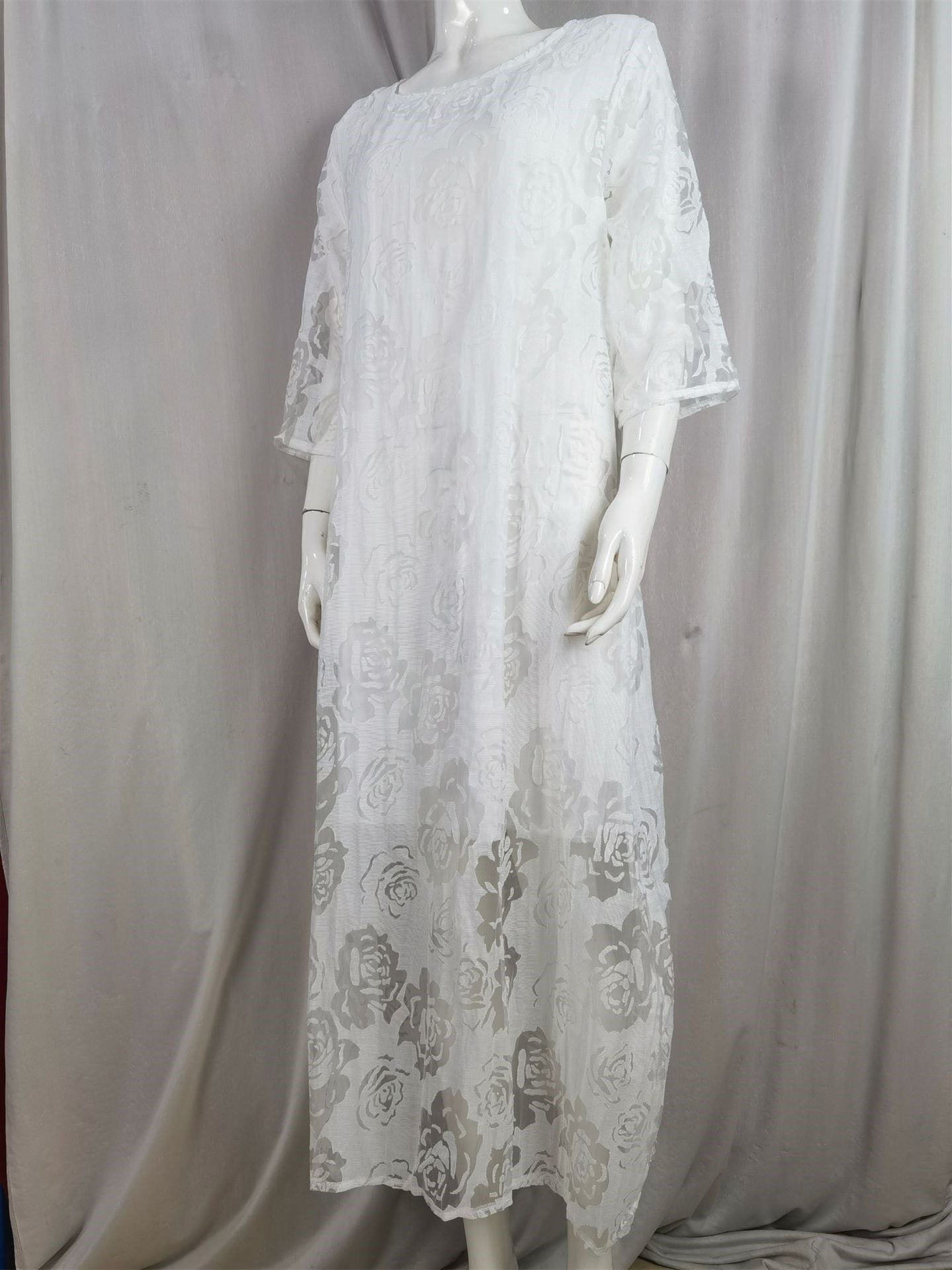 Women Half Sleeve V-neck Solid Color Dress