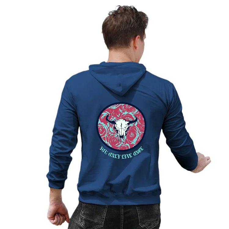 Men Hoodie Rose Pattern Cow Skull You Only Live Once  customized, personalized, gift