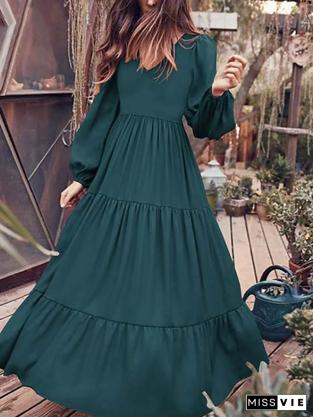 Women's Swing Dress Maxi Long Dress Long Sleeve Solid Color Patchwork Fall Casual Dress