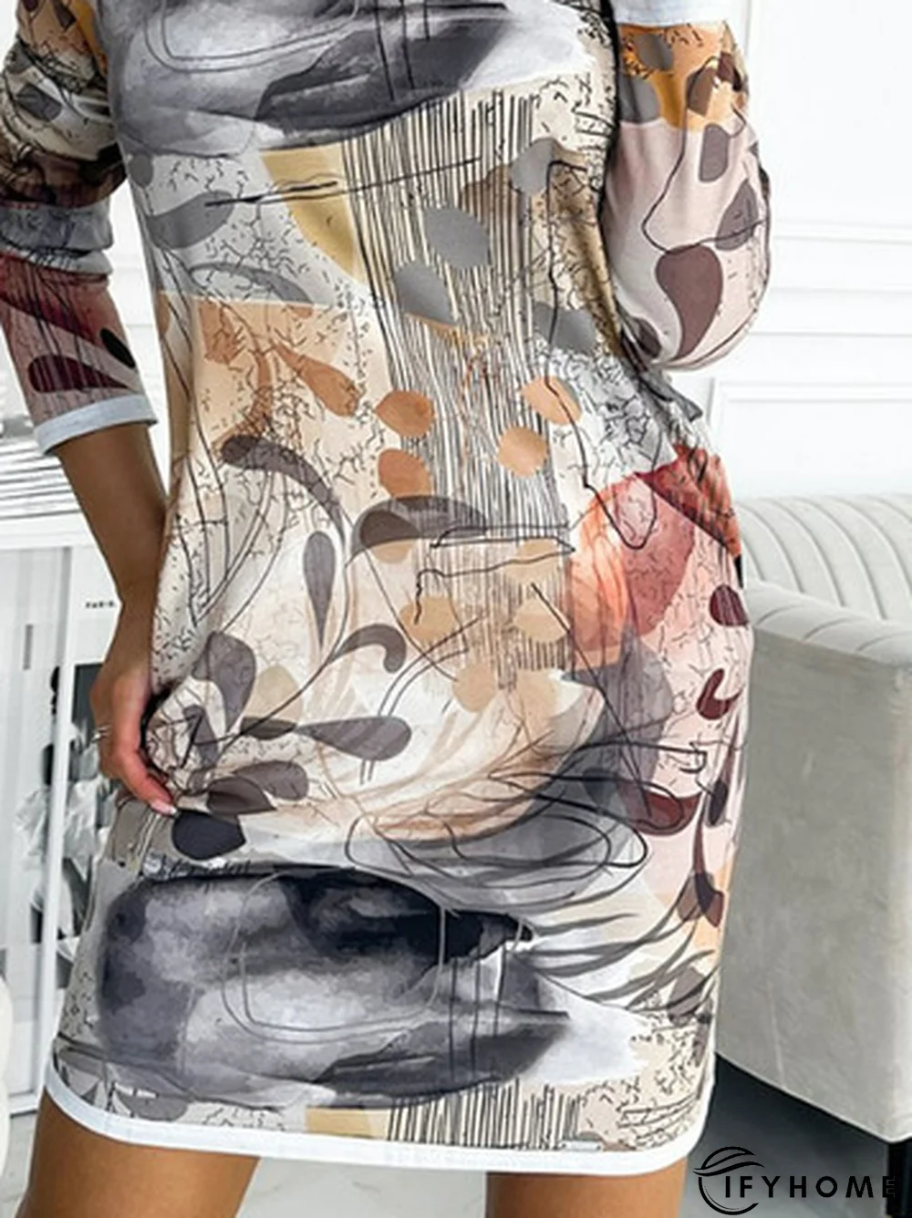 Abstract Printed Casual Long-sleeve Dress | IFYHOME