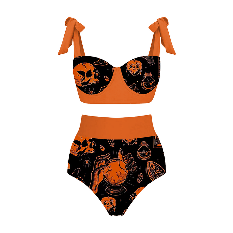 Flaxmaker Halloween Special Limited Edition Tie Shoulder Bikini Swimsuit and Skirt