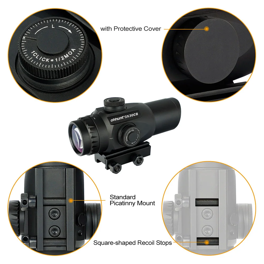 ohhunt ® Tactical Sight Glass Etched Reticle Red Green Illuminated 3x Prism Scope