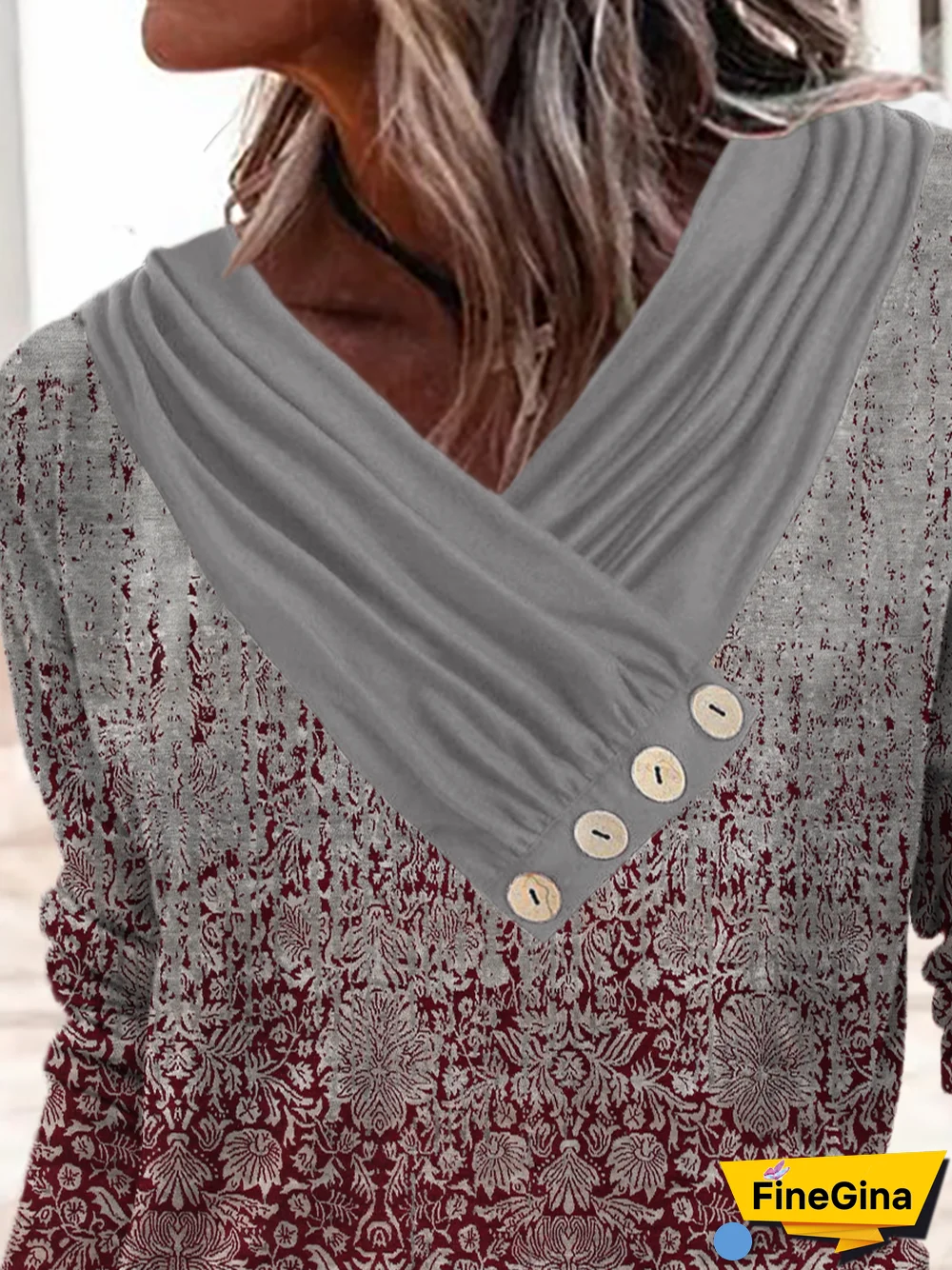 Abstract Printed Long Sleeve Casual Tops