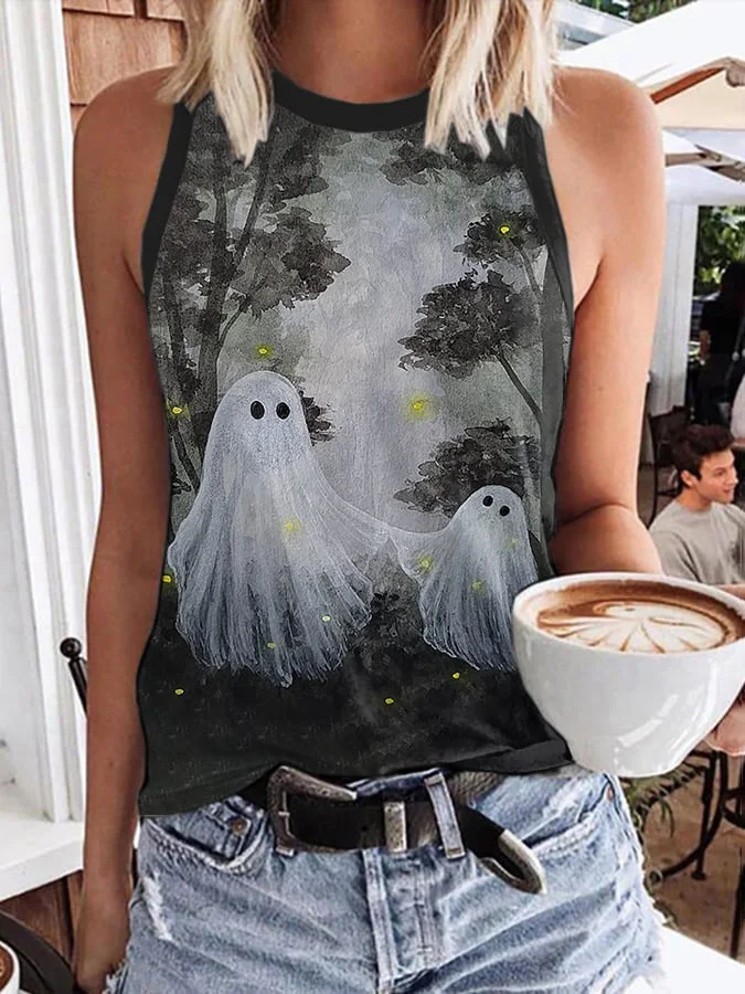 Women's Retro Ghost Print Casual Vest