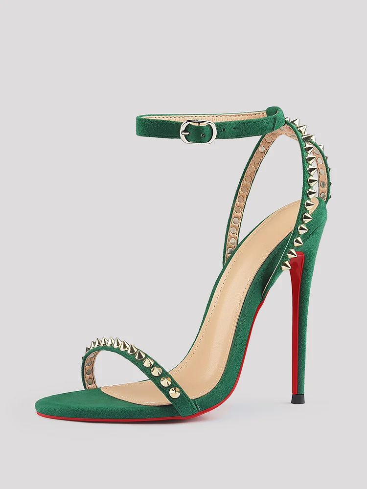 120mm/10mm women's suede open toe sandals stiletto Red Bottom high heels ankle strap rivet shoes