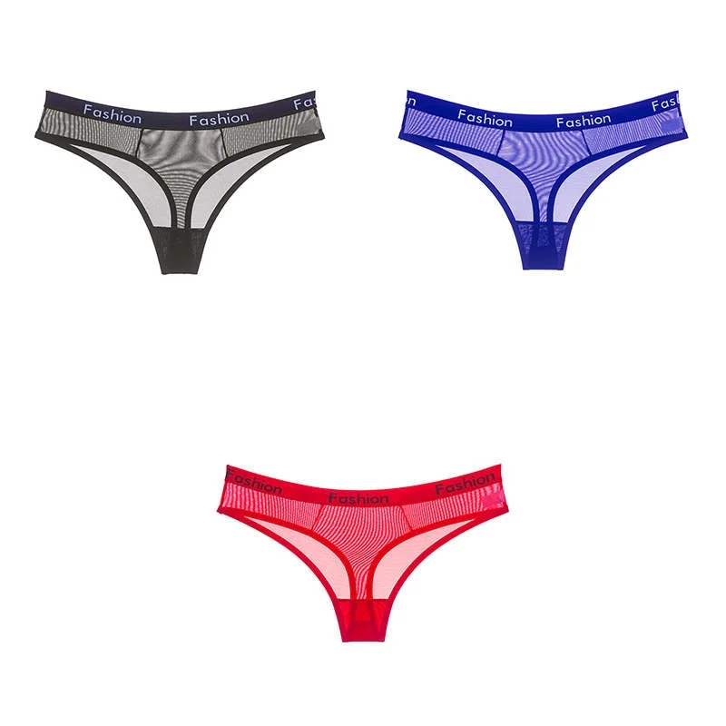 3 Pcs Female Thongs Sports Panties For Woman Sexy Mesh G-String T-back Woman Underwear Thongs T-back Panties For Woman BANNIROU