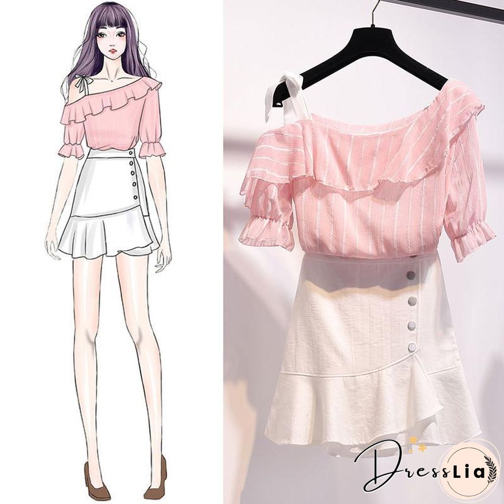 Sweet Stripe Tee+Button Skirt P15829