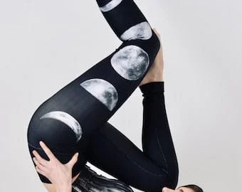 pornhint Pornhint Moon Phases Yoga Leggings / Phases Of The Moon / Witch Clothing / Printed Leggings / Festival Leggings / Burning Man Clothing Women