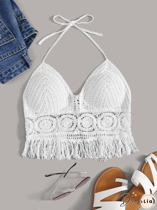 Tie Back Solid Halter Top for Women
