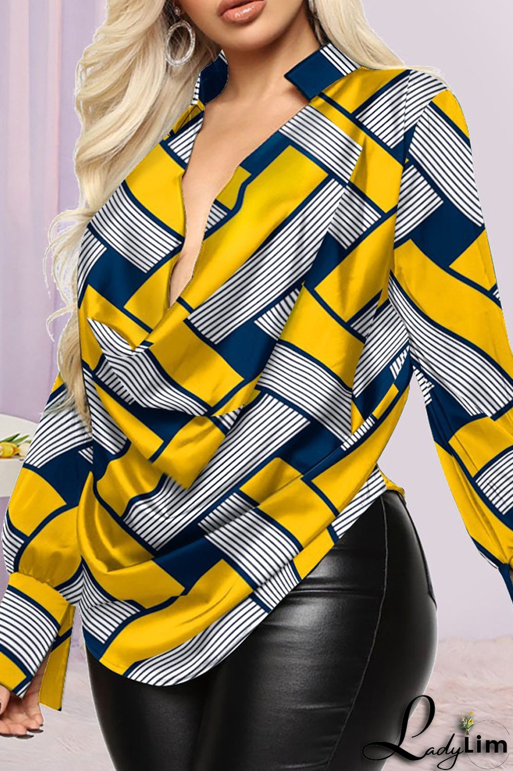 White Pink Fashion Casual Print Basic V Neck Tops