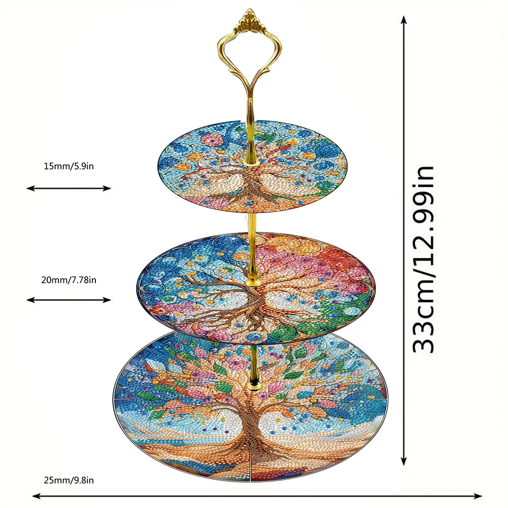 3 Tier Tree Of Life Round Diamond Painting Tray Food Plate for Adults Beginners