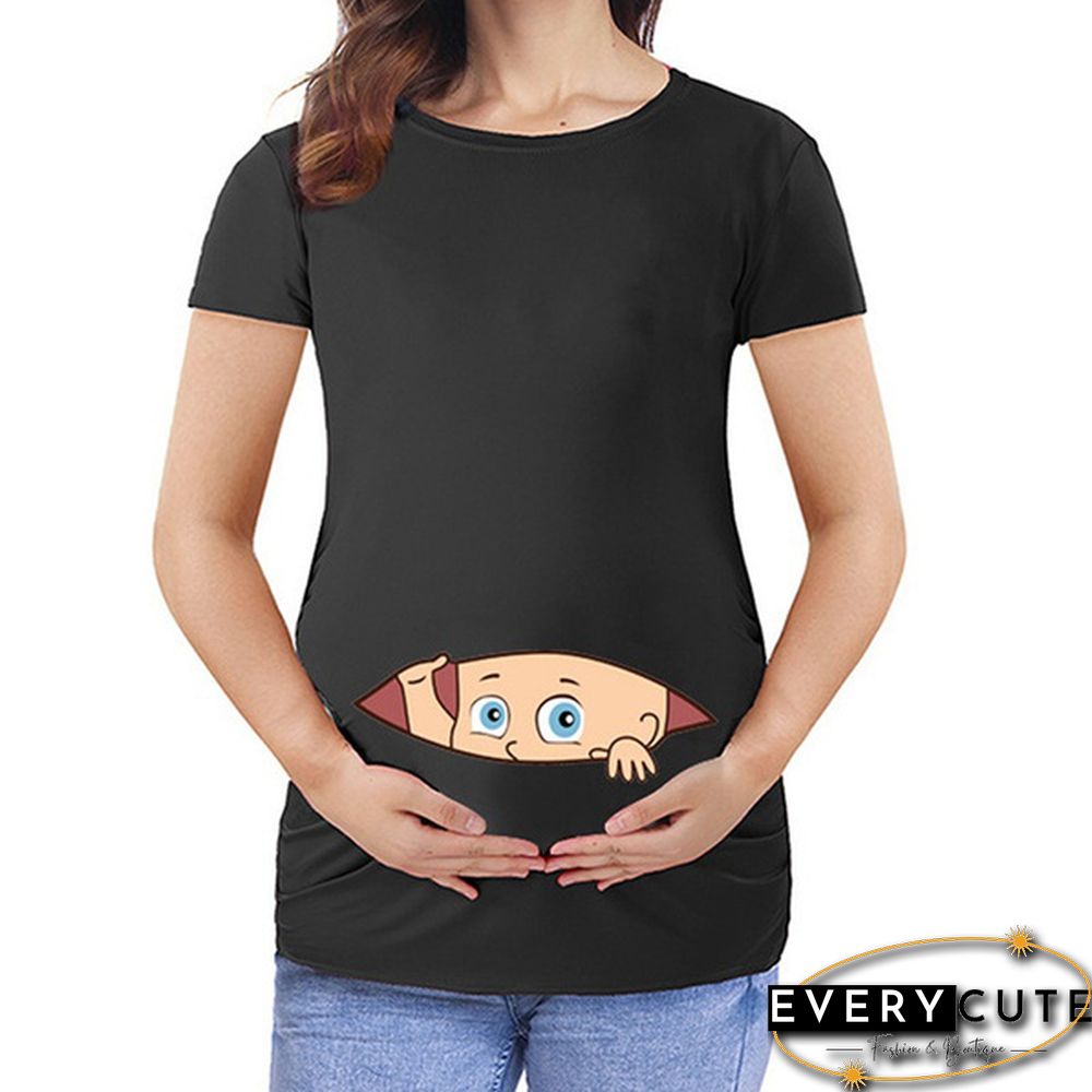 Women's Baby Cartoon Printed Short Sleeve Maternity Pregnancy T-shirt Tops