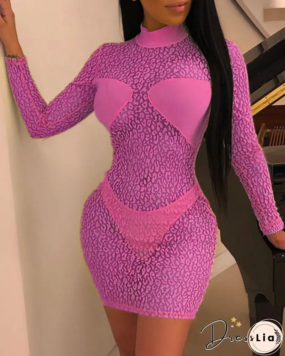 Sheer Leopard Print Bodycon Dress