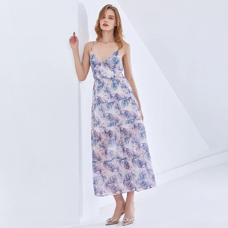 ABEBEY Bohemian Sling Dress For Women V Neck Sleeveless High Waist Print Midi A Line Dresses Female 2023 Summer Clothing