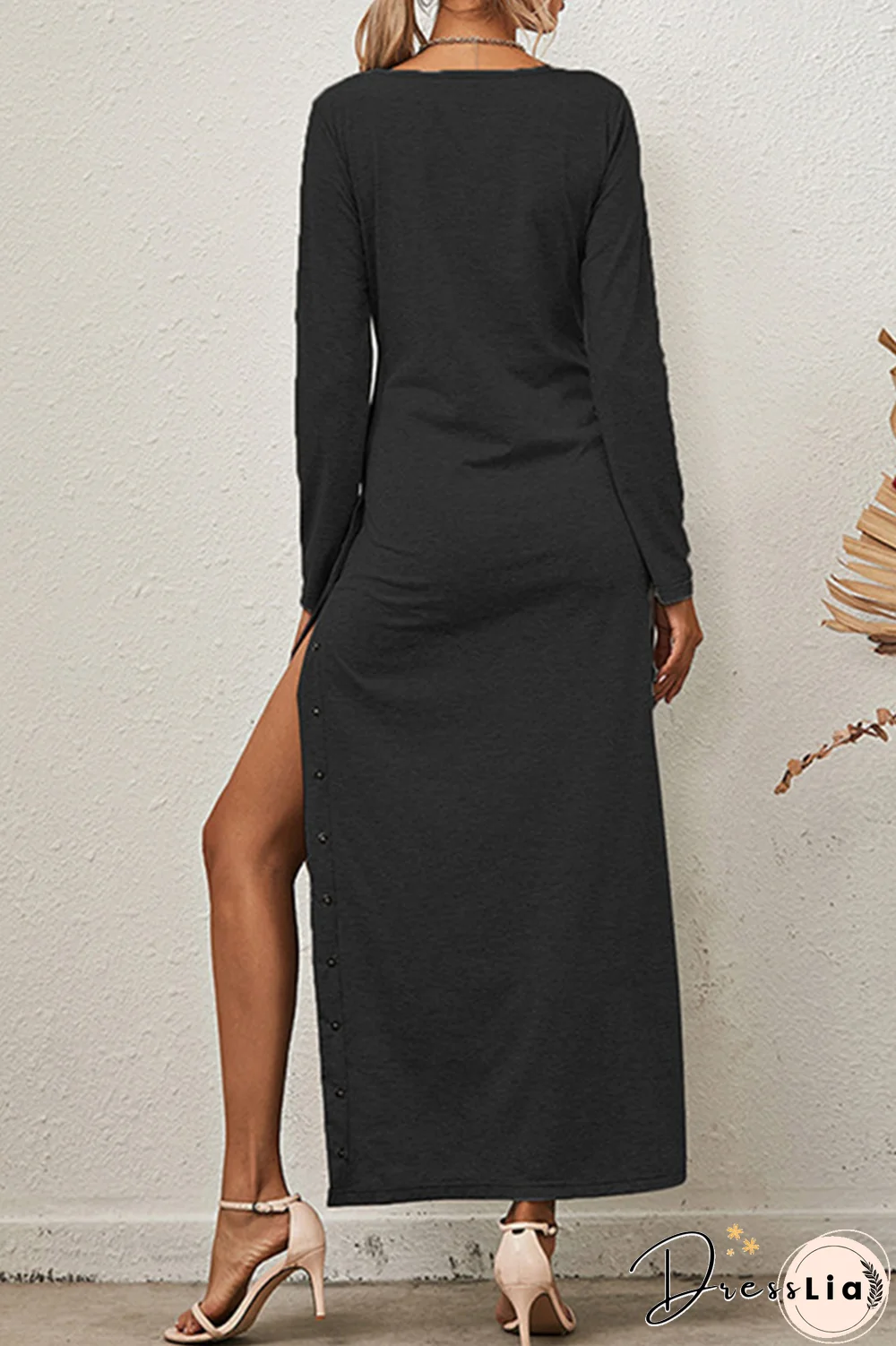 Solid Buckle Slit O Neck A Line Dresses(8 Colors)