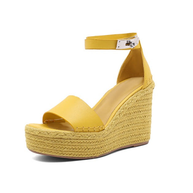 Women's peep toe espadrille wedge sandals | blue yellow platform wedges