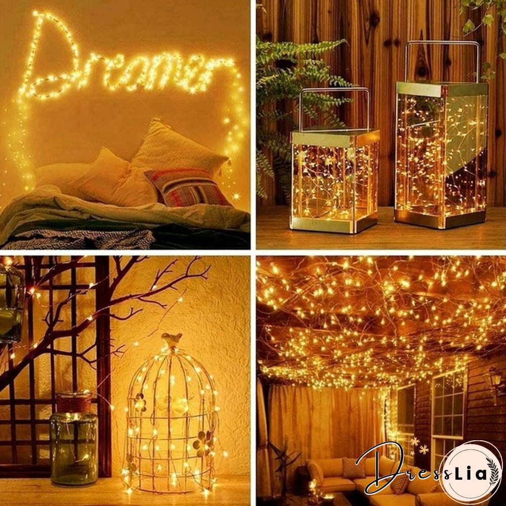 8 Modes 300LEDs Copper Wire String Lights Solar Power Fairy Light IP65 Waterproof Indoor Outdoor Christmas Decoration Lighting for Home, Garden, Party, Path, Bedroom, Wedding, DIY Decoration