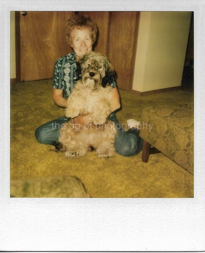 DOG LADY Vintage POLAROID Found Photo Poster paintinggraph WOMAN Original COLOR 17 49 O