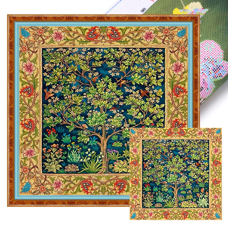 Trees And Flowers 11CT Stamped Cross Stitch 50*50CM(32 Colors)