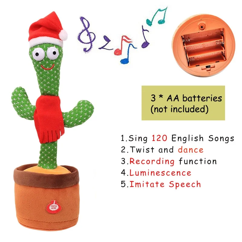 Bluetooth Dancing Cactus Talking Toy Electronic Plush Toys Sing Record Lighten Battery USB Charging Early Education Funny Gift