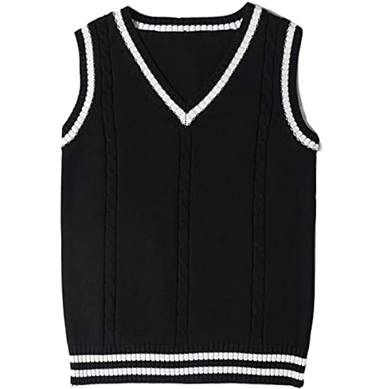 Wongn Wongn Sweater Women's Vest V-Neck Striped Stitching Casual Knit Vest Jumper