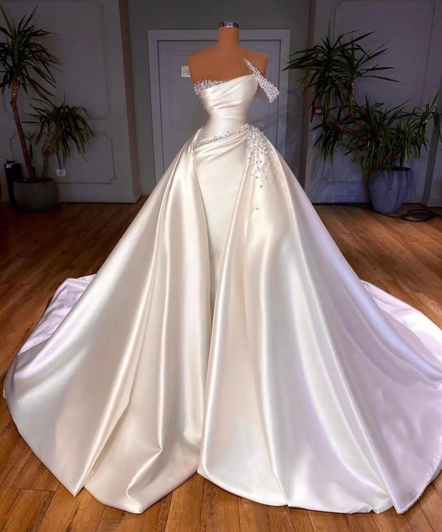 Luluslly Strapless Mermaid Wedding Dress Overskirt Long With Pearls Online