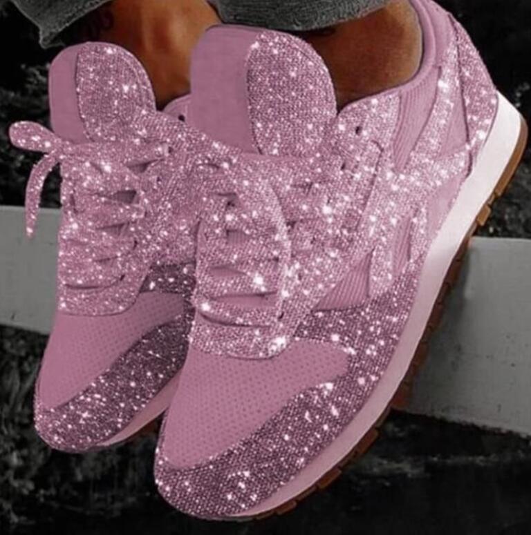 VCSHOES Rhinestone Lace Up Sneakers Flats