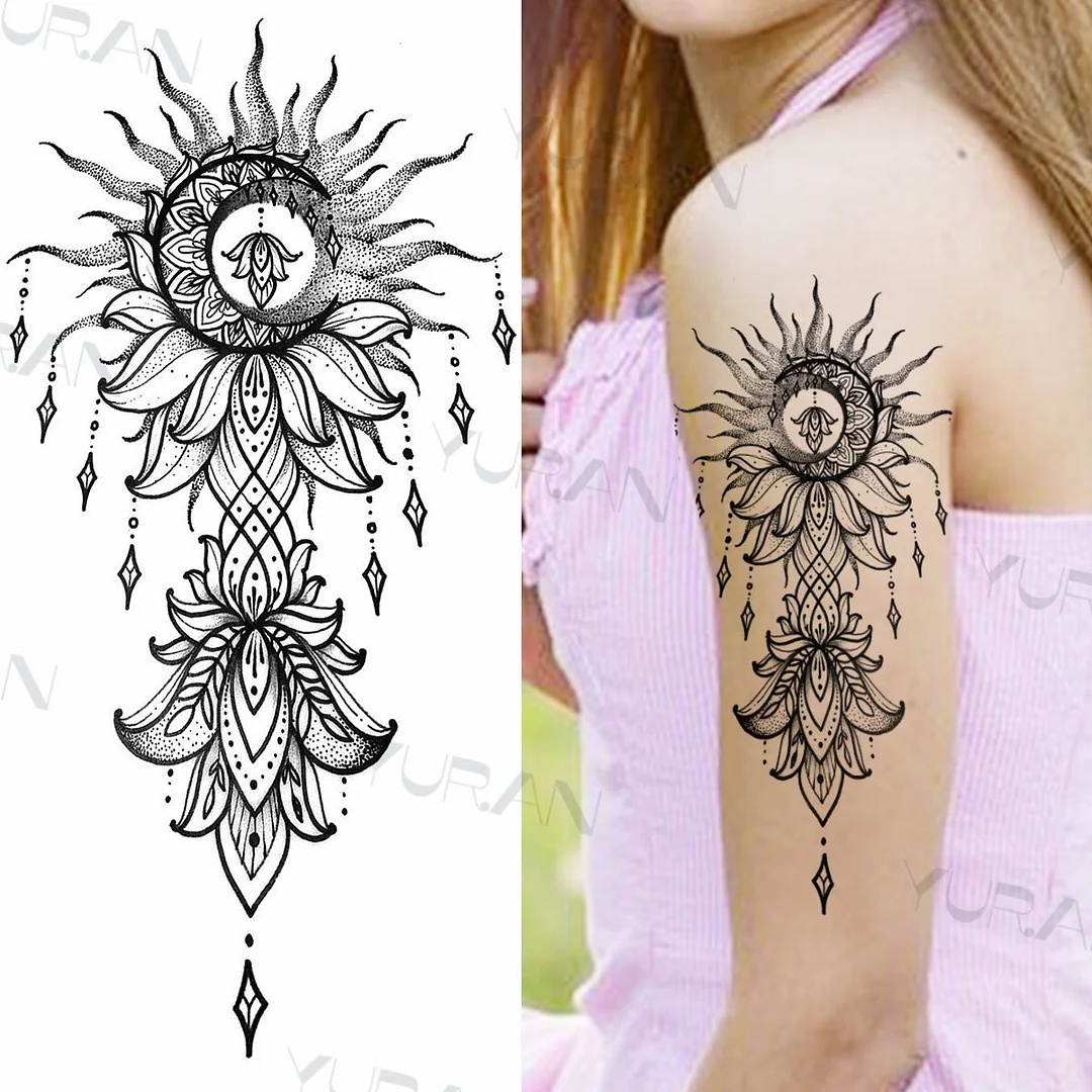 Sdrawing Catcher Rose Flower Temporary Tattoos For Women Adult Henna Moon Feather Owl Fake Tatoos Realistic Sexy Chest Tattoo Paste