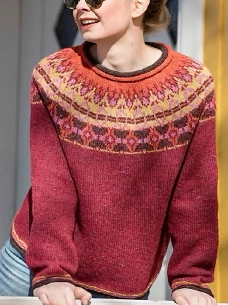 Women's Retro Ethnic Style Iceland Knit Jacquard Sweater