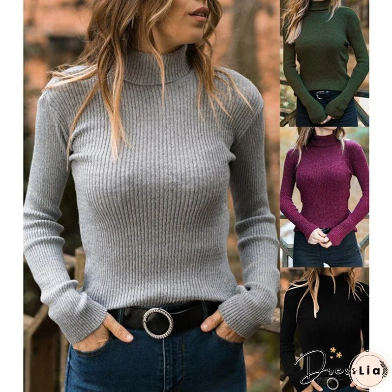 Thanksgiving Gift Autumn And Winter New Knitting Turtleneck Long Sleeve Slim Women's Sweaters Fashion Casual All-Match Solid Ladies Sweaters