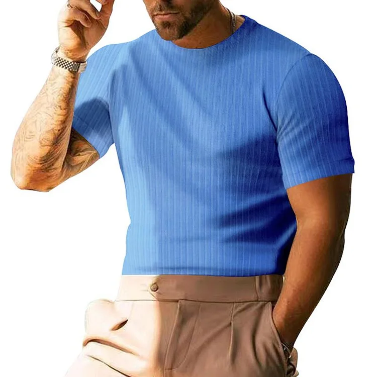 Men's Casual Solid Color Short Sleeve Striped T-Shirt