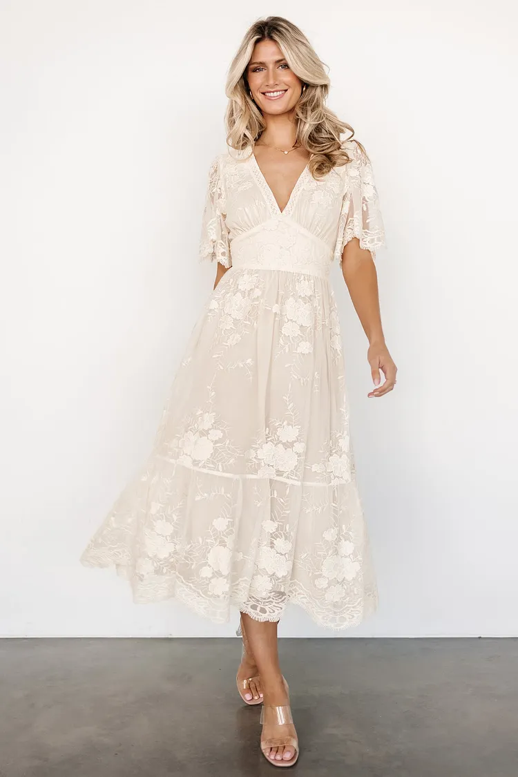 Bohemian Lace Midi Dress - Vintage Cream