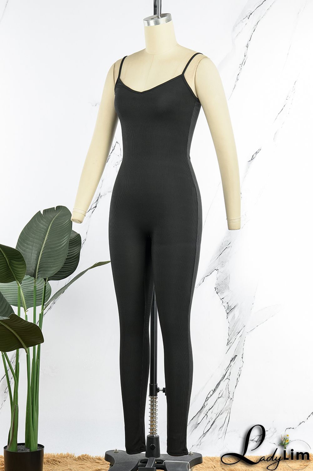 Grey Sexy Casual Sportswear Solid Backless Spaghetti Strap Skinny Jumpsuits