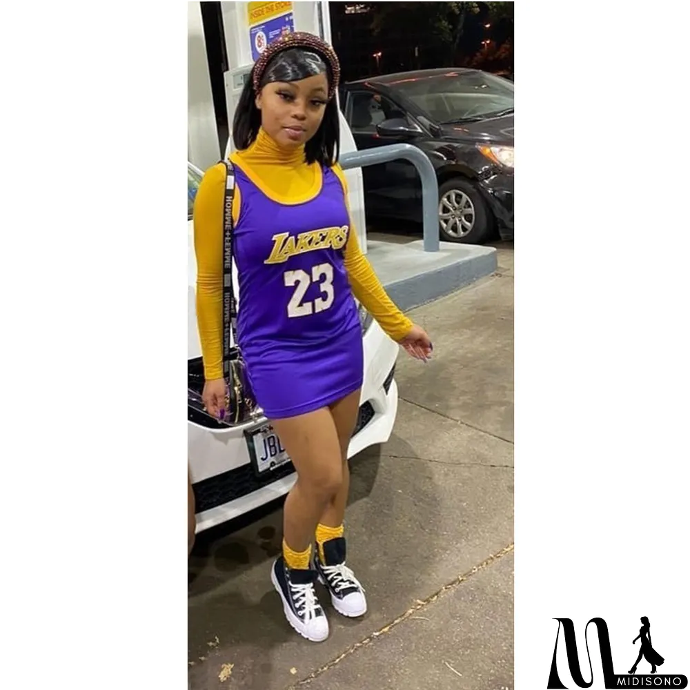 MidiSono - Casual Sports Printed Mini Jersey Dress
