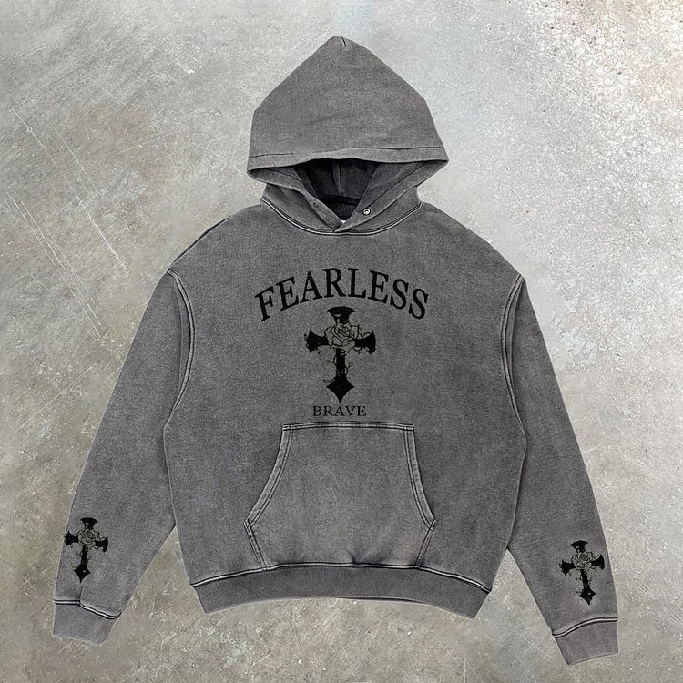 Sopula Relaxed Vintage Fearless Graphic Casual Street Washed Hoodie - SOPULA