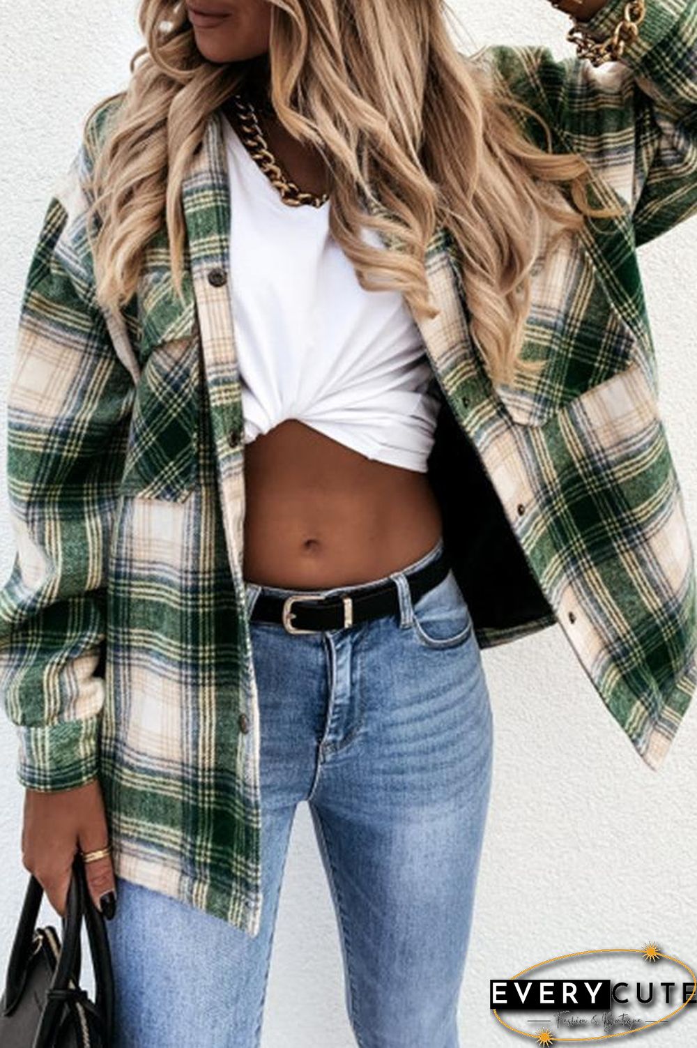 Long Sleeve Plaid Shirt Collar Jacket P13324