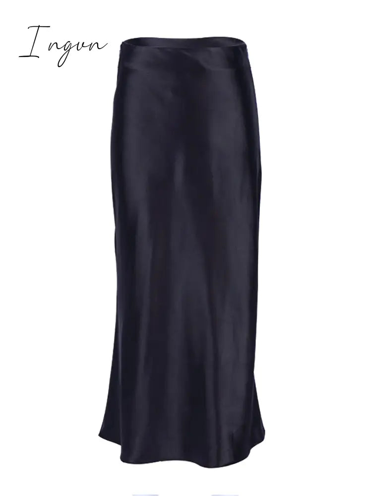 Ingvn - Solid Purple Satin Silk Skirt Women High Waisted Summer Long New Elegant Ladies Office