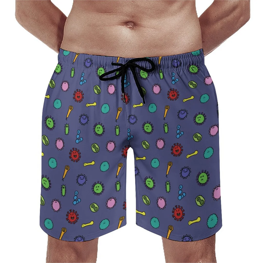 Bacteria And Virus Germs Viruses Men's Swim Trunks Summer Board Shorts Quick Dry Beach Short with Pockets