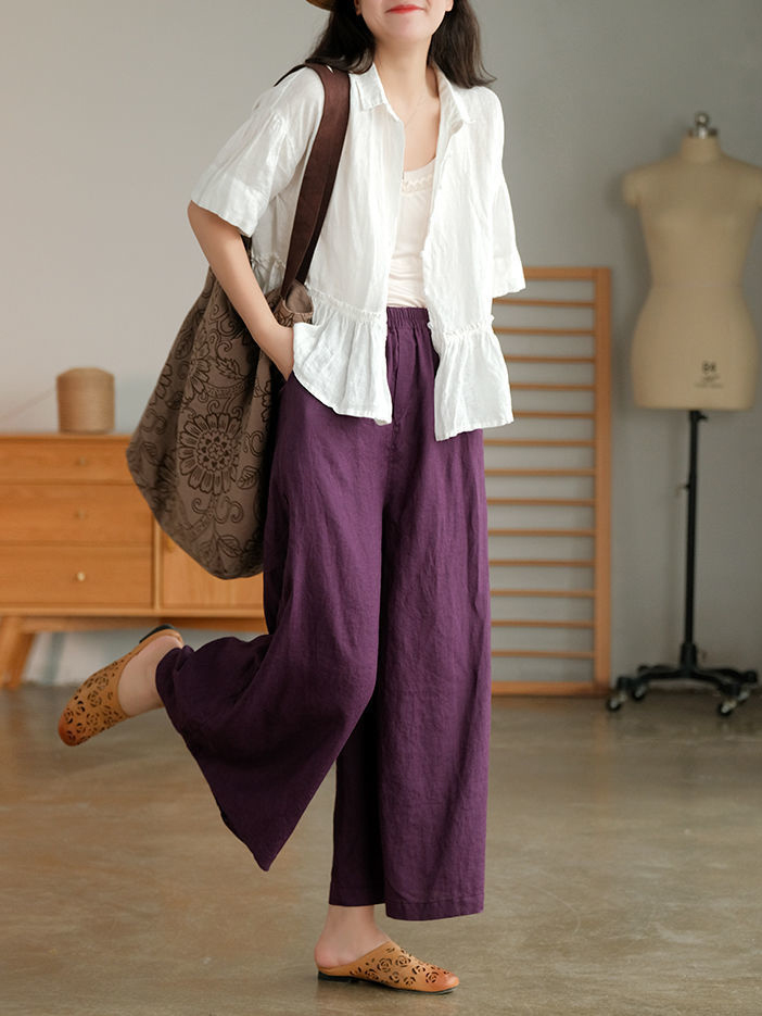 Women's Summer Cotton Linen Homewear Casual Loose Wide Leg Pants