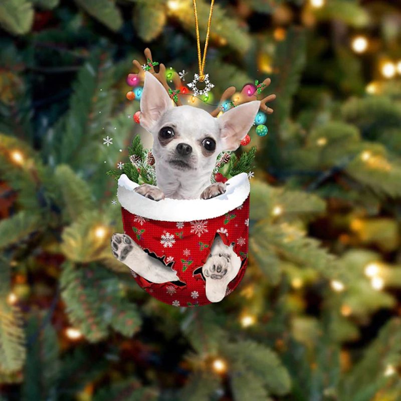VigorDaily Chihuahua In Snow Pocket Christmas Ornament SP046
