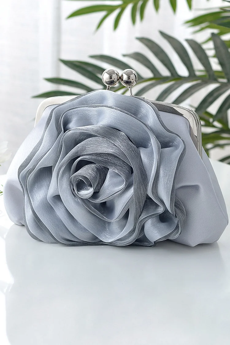 Evening Plain 3D Rose Flower Satin Clutches Bag 2024 - Xpluswear
