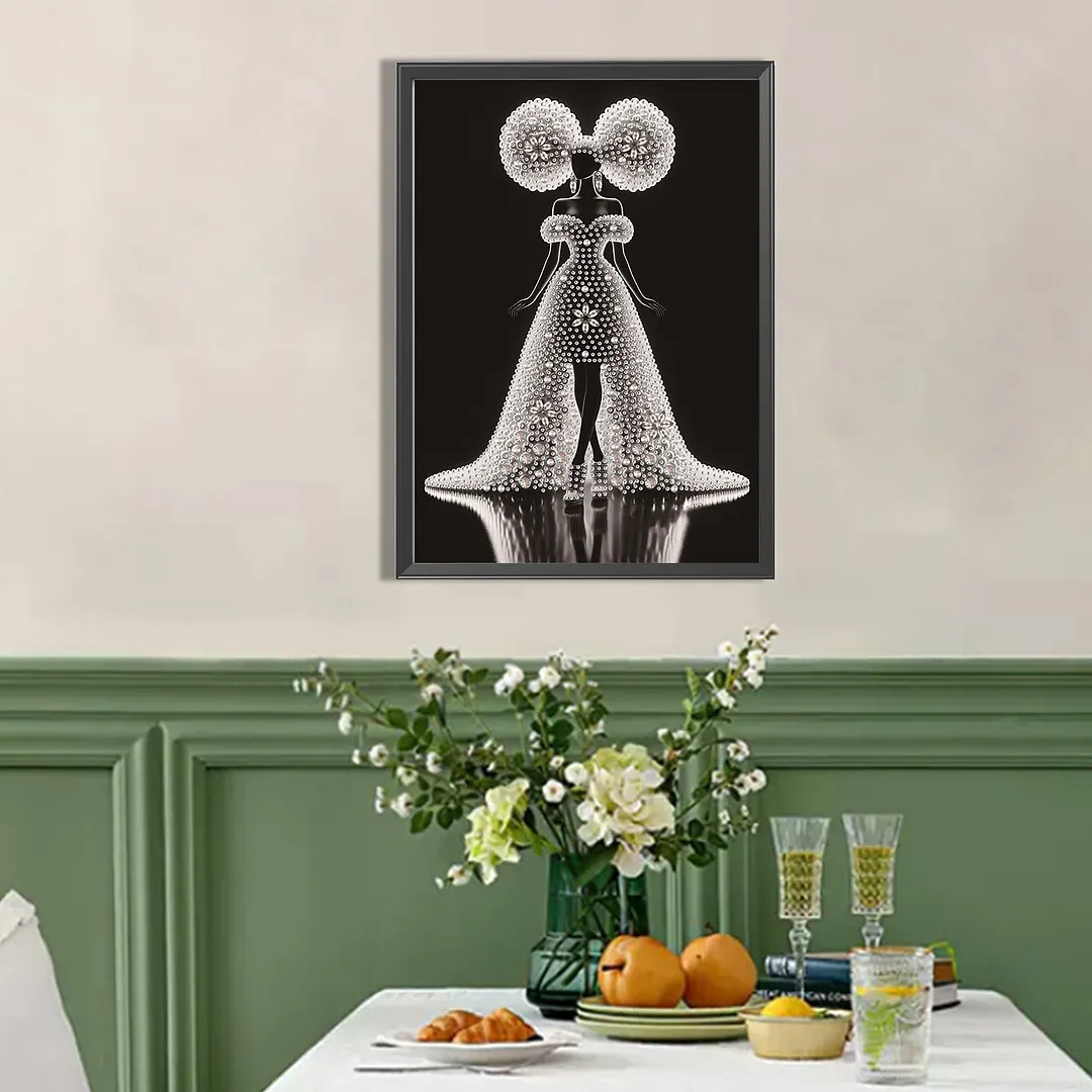 Pearl Silhouette Gown Lady Special Shaped 5D DIY Partial Drill Diamonds Dots Gem Art Kits 11.81x15.75Inch Diamond Dots Paintings Diamonds Paintings Gem Art for Adults Beginners Home Decor