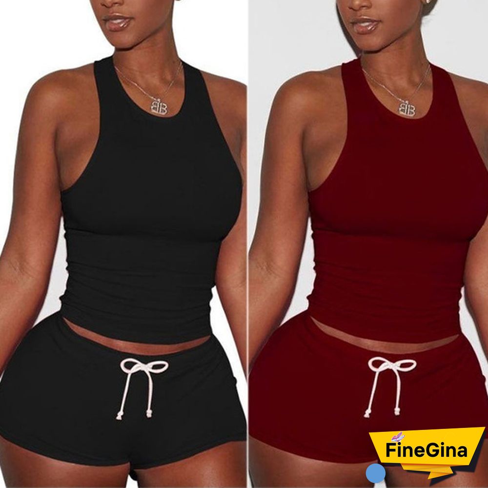 New Women Slim Loose Outfits Crop Top Short Sorts Drawstring Pants Casual Running Jumpsuits Yoga Rompers