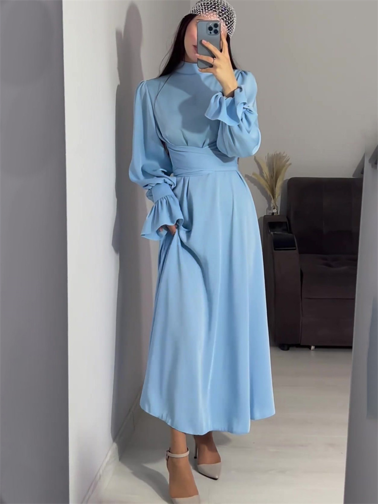Ootddress Ruffled Bandage Elegant Maxi Dress For Women Patchwork Slim Lace-Up Solid Vintage Evening Partywear Ladies Long Dress 2025