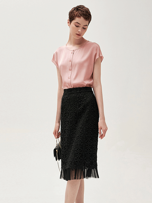 Blouse en soie unie à boutons 1