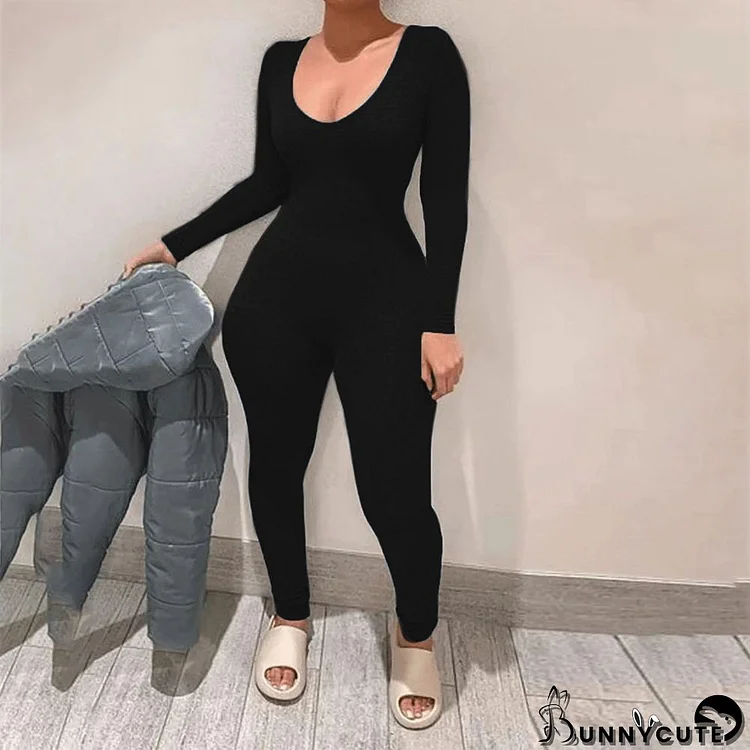 Plus Plus Size Jumpsuit Solid Slim Chic Sexy V-Neck Women's Jumpsuit