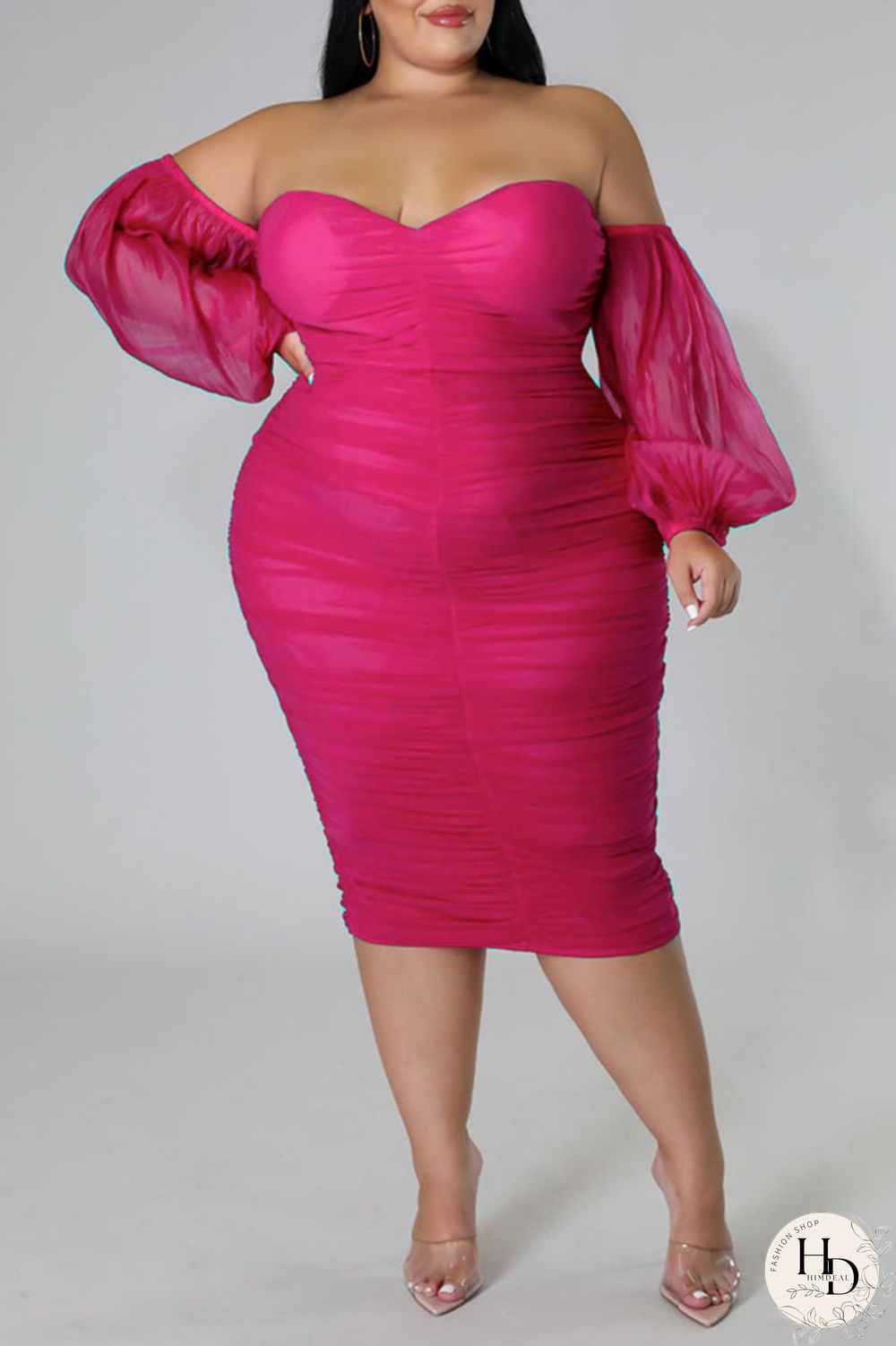 Rose Red Sexy Solid Patchwork Off the Shoulder One Step Skirt Plus Size Dresses